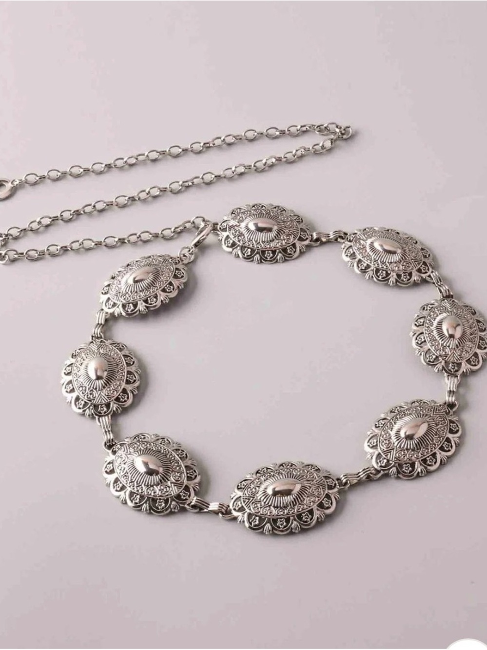 Vintage-Inspired Silver Oval Concho buckle belt